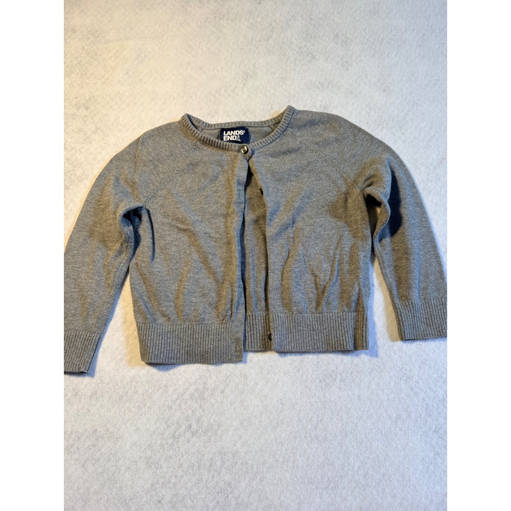 Lands End Girls Gray Cardigan Sweater Cotton Modal Blend Size XS 4-5